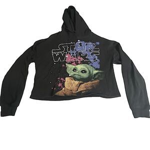Star Wars Yoda Women’s Size Large Cropped Hooded Sweatshirt Pullover